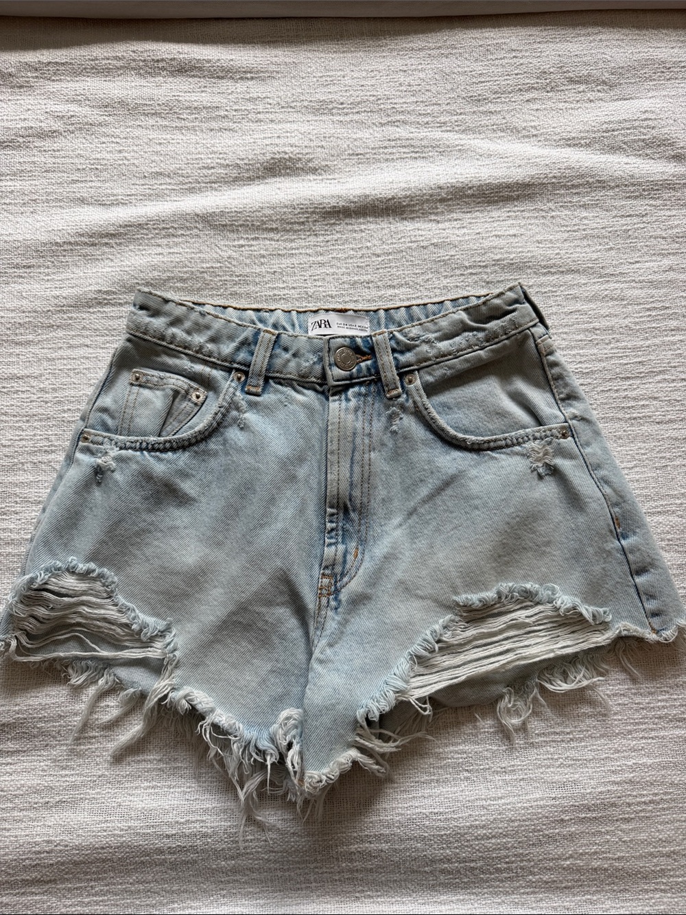 ZARA Light Blue Distressed Denim Shorts